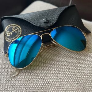 Rayban aviator blue flash lenses with gold frame
